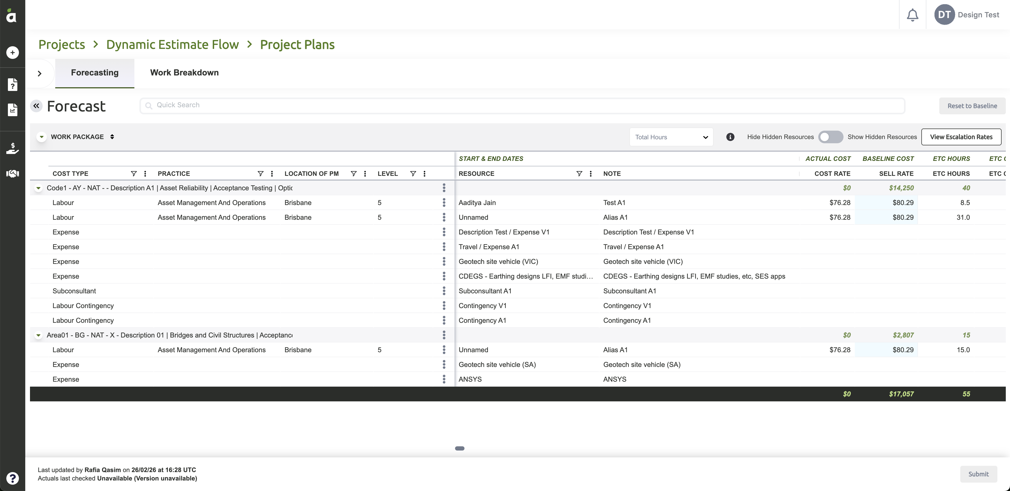 New planning grid: cost type is handled inside the table, so different parts of the plan can be managed in one view.